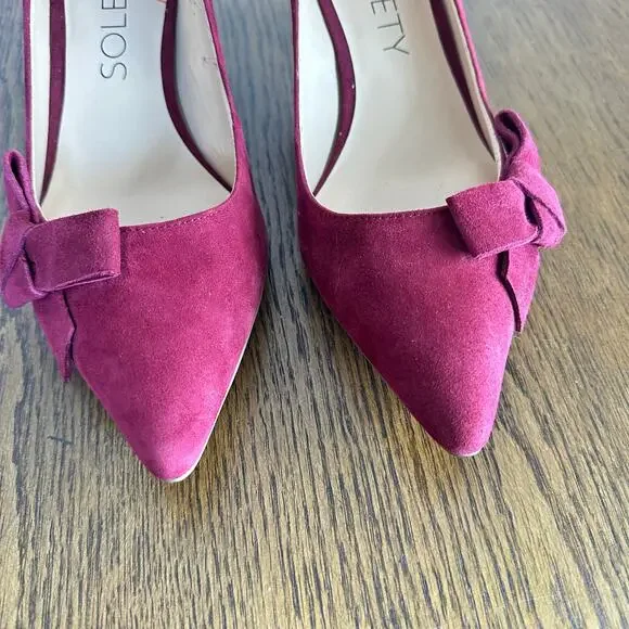 SOLE SOCIETY Red Burgundy Suede Bow Pumps Woman’s‎ 9 B - Picture 5 of 12